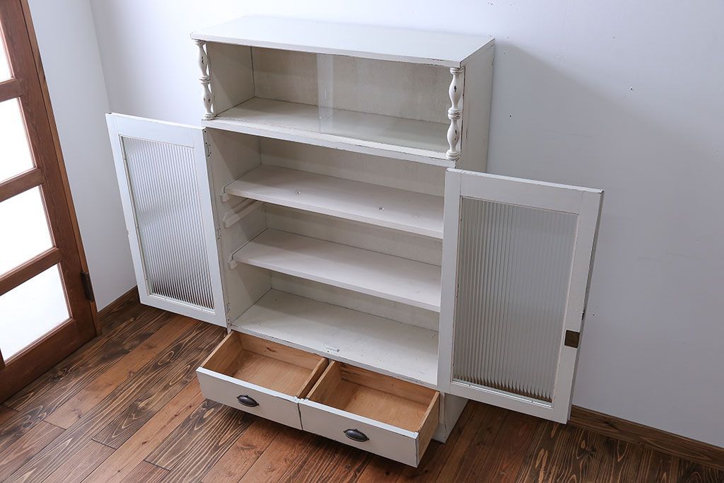 アンティーク家具　アンティークペイント　2杯引き出し付き本箱