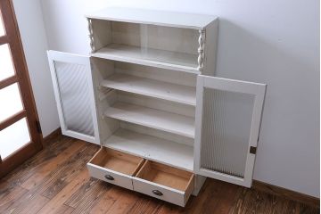 アンティーク家具　アンティークペイント　2杯引き出し付き本箱