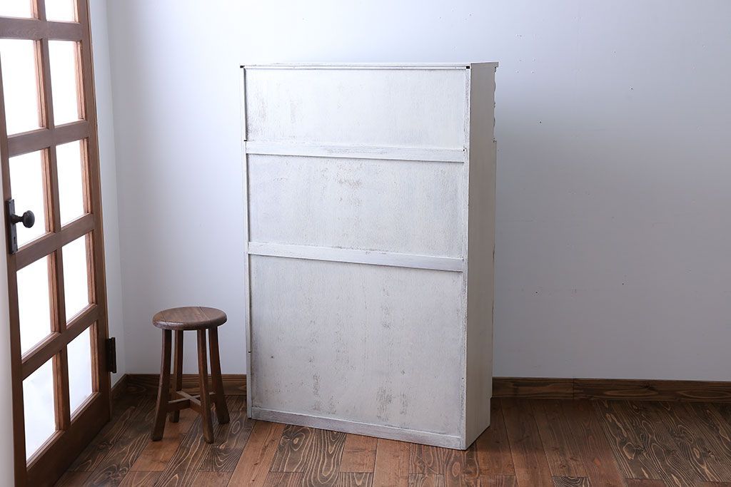 アンティーク家具　アンティークペイント　2杯引き出し付き本箱