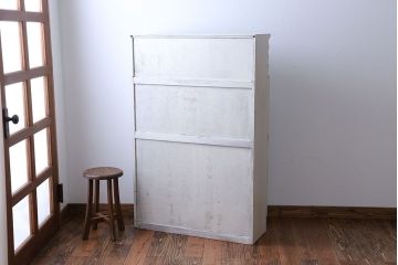 アンティーク家具　アンティークペイント　2杯引き出し付き本箱