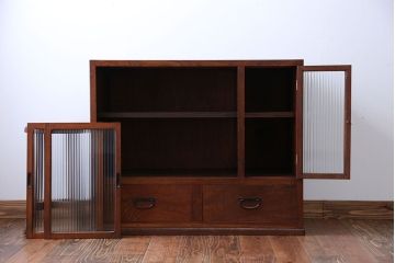 アンティーク家具　前面欅材!小振りなガラス戸収納棚