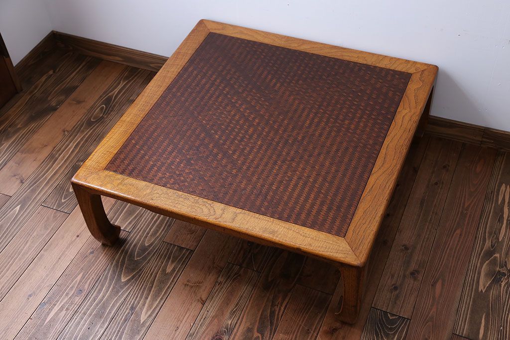 アンティーク家具　古民具・骨董　網代模様天板の座卓