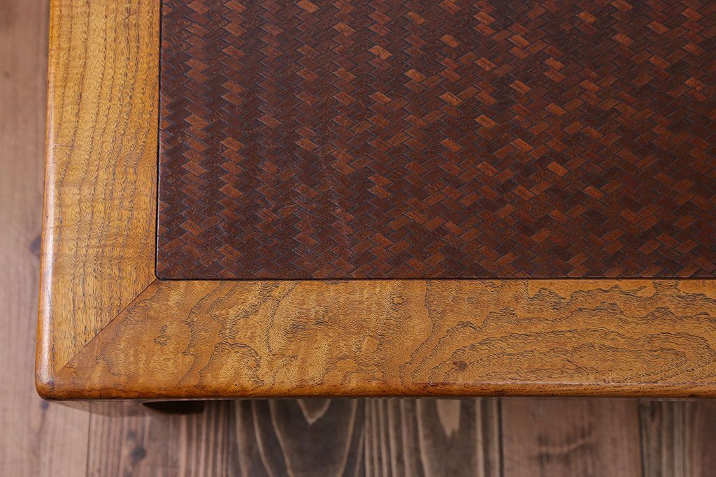 アンティーク家具　古民具・骨董　網代模様天板の座卓