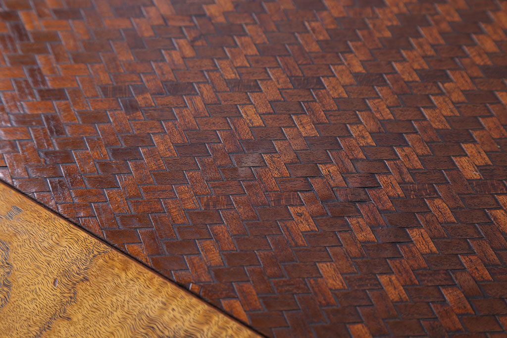 アンティーク家具　古民具・骨董　網代模様天板の座卓