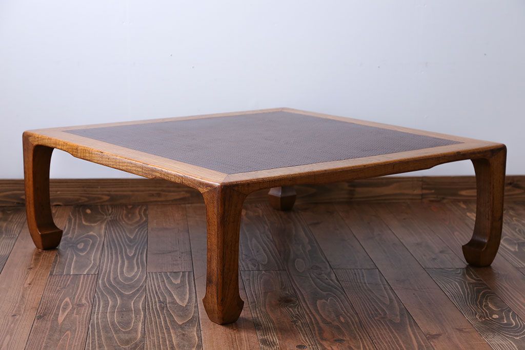 アンティーク家具　古民具・骨董　網代模様天板の座卓