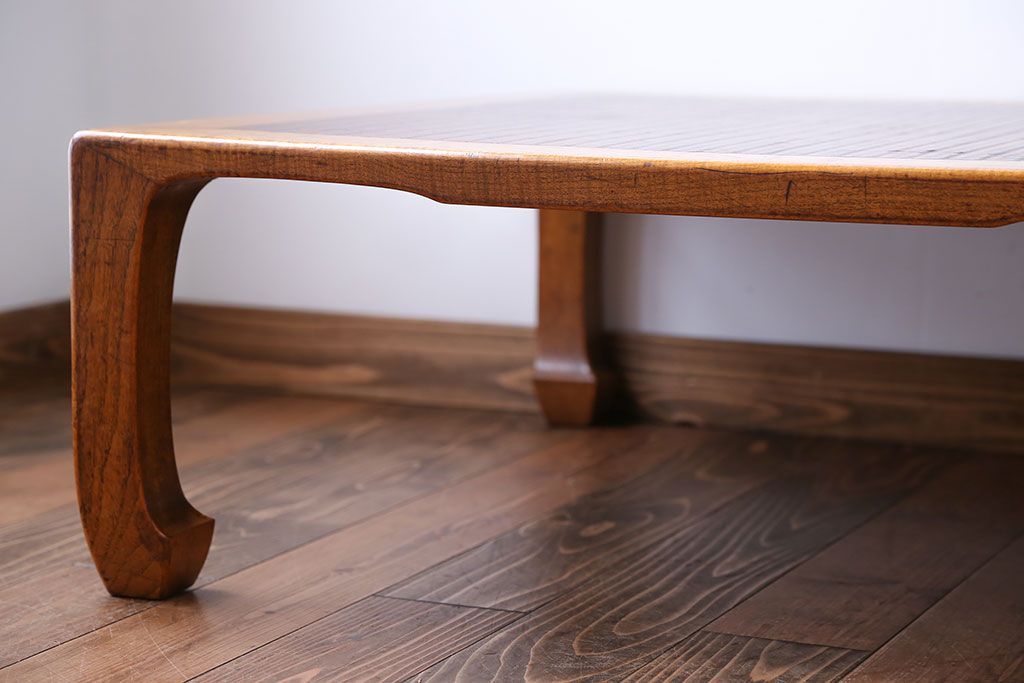 アンティーク家具　古民具・骨董　網代模様天板の座卓