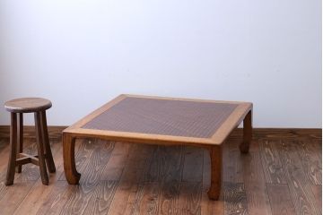 アンティーク家具　古民具・骨董　網代模様天板の座卓