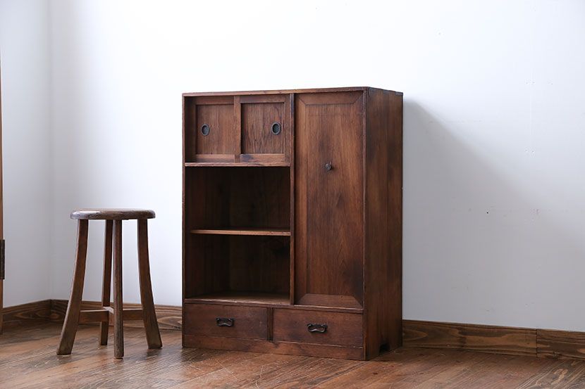 アンティーク家具　大正ロマン　古い木の戸棚