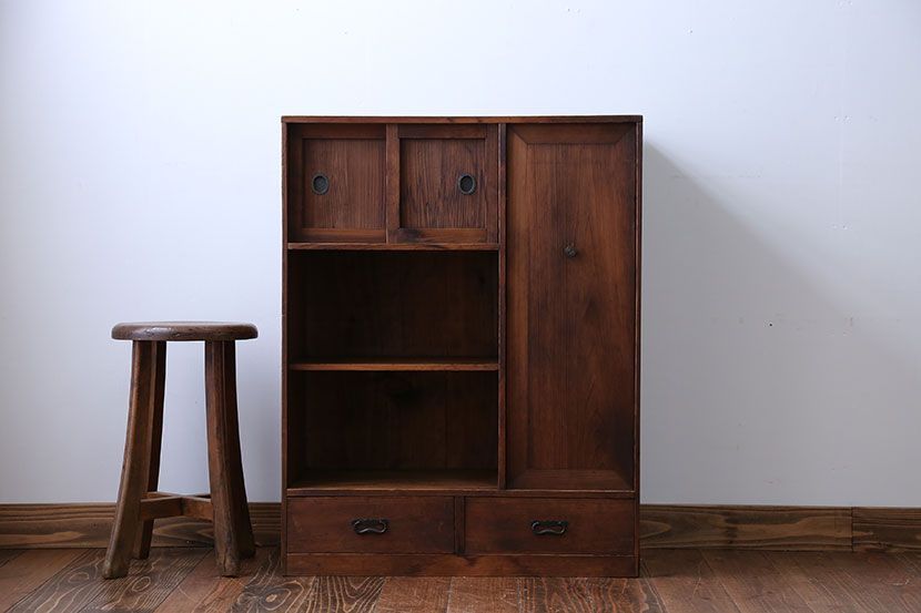 アンティーク家具　大正ロマン　古い木の戸棚