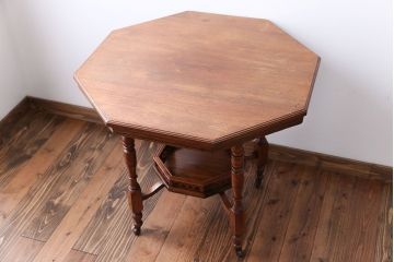 アンティーク家具　イギリスアンティーク　キャスター付きオクタゴンテーブル