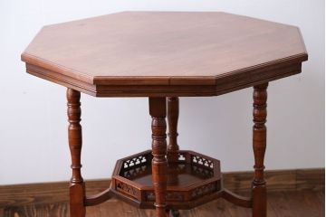 アンティーク家具　イギリスアンティーク　キャスター付きオクタゴンテーブル
