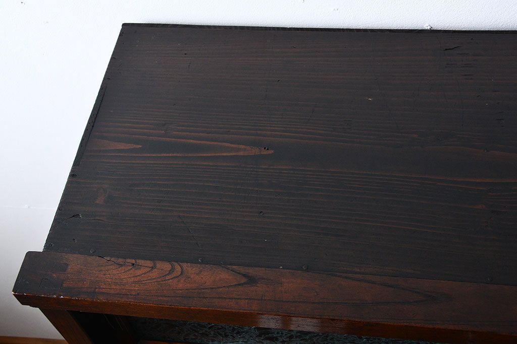 アンティーク家具　アンティーク　前面欅材　グルーチップガラス食器棚