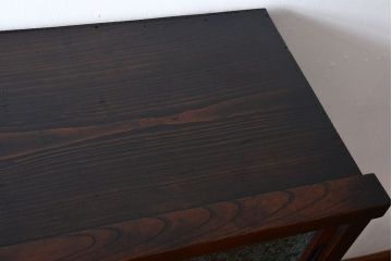 アンティーク家具　アンティーク　前面欅材　グルーチップガラス食器棚