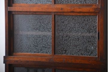 アンティーク家具　アンティーク　前面欅材　グルーチップガラス食器棚