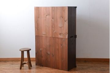 アンティーク家具　アンティーク　前面欅材　グルーチップガラス食器棚