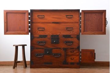 アンティーク家具　古民具・骨董　前面欅材　観音開き時代箪笥