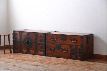 アンティーク家具　古民具・骨董　前面欅材　観音開き時代箪笥