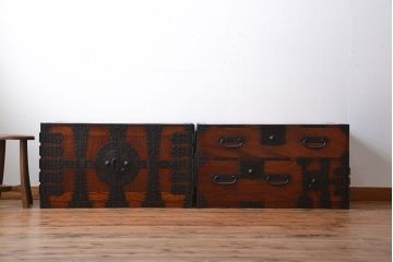 アンティーク家具　古民具・骨董　前面欅材　観音開き時代箪笥