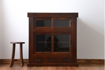 アンティーク家具　古民具・骨董　ガラス戸三尺水屋箪笥サイドボード