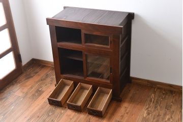 アンティーク家具　古民具・骨董　ガラス戸三尺水屋箪笥サイドボード