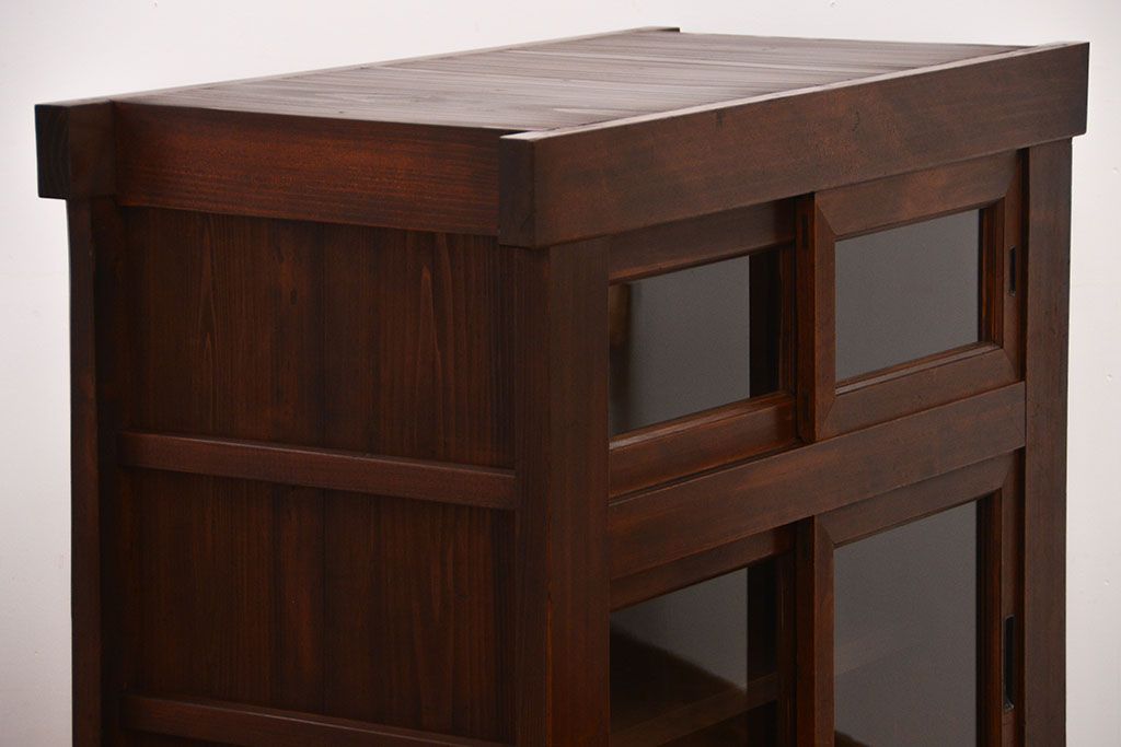 アンティーク家具　古民具・骨董　ガラス戸三尺水屋箪笥サイドボード