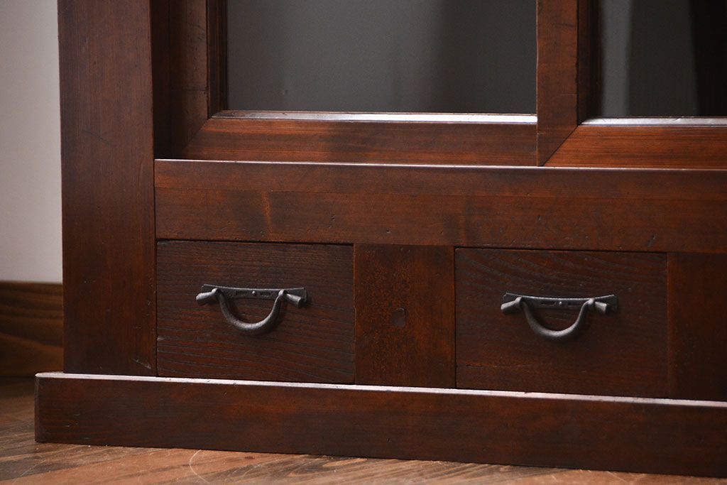 アンティーク家具　古民具・骨董　ガラス戸三尺水屋箪笥サイドボード