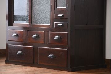 アンティーク家具　前面欅材の水屋箪笥サイドボード(2)