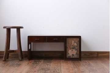 レトロ家具　昭和レトロ　牡丹の戸棚付き文机