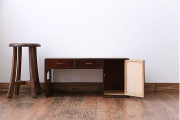 レトロ家具　昭和レトロ　牡丹の戸棚付き文机