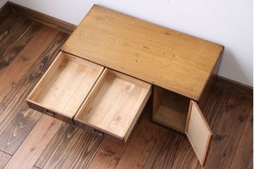 レトロ家具　昭和レトロ　牡丹の戸棚付き文机