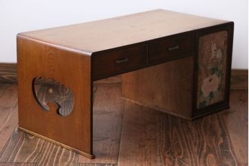 レトロ家具　昭和レトロ　牡丹の戸棚付き文机