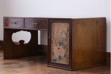 レトロ家具　昭和レトロ　牡丹の戸棚付き文机