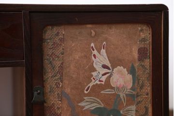 レトロ家具　昭和レトロ　牡丹の戸棚付き文机