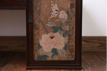 レトロ家具　昭和レトロ　牡丹の戸棚付き文机