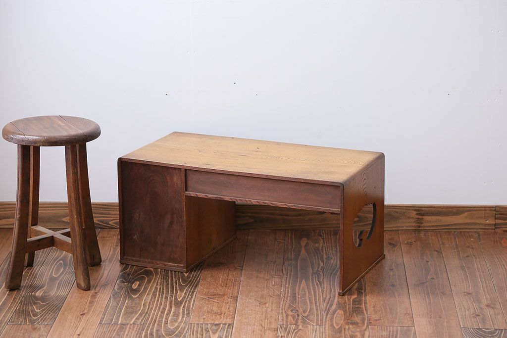 レトロ家具　昭和レトロ　牡丹の戸棚付き文机