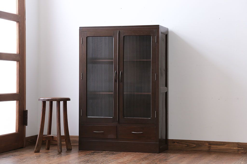 アンティーク家具　アンティーク　モールガラス入り本箱