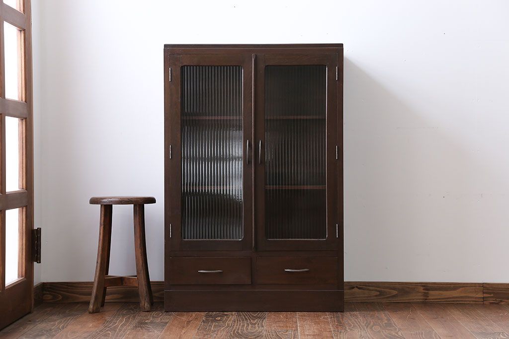 アンティーク家具　アンティーク　モールガラス入り本箱