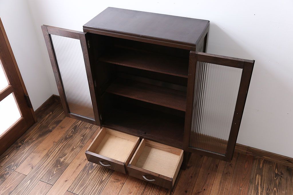 アンティーク家具　アンティーク　モールガラス入り本箱