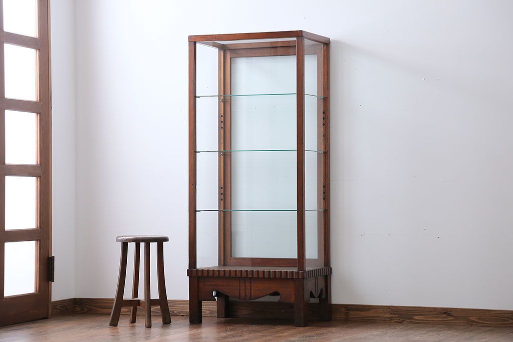 アンティーク家具　大正ロマン　ナラ材!縦型ガラスケース