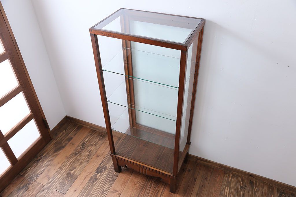 アンティーク家具　大正ロマン　ナラ材!縦型ガラスケース