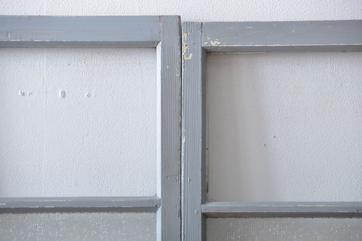 アンティークペイント　ガラス戸2枚セット