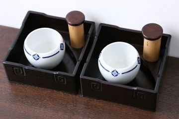 アンティーク雑貨　古い唐木煙草盆1対(火入れ、竹筒)(2)