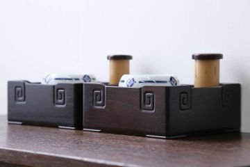 アンティーク雑貨　古い唐木煙草盆1対(火入れ、竹筒)(2)
