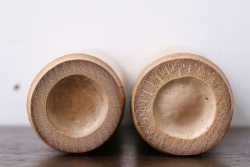 アンティーク雑貨　古い唐木煙草盆1対(火入れ、竹筒)(2)