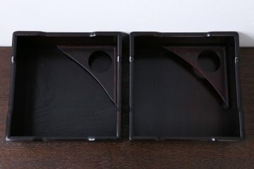 アンティーク雑貨　古い唐木煙草盆1対(火入れ、竹筒)(2)