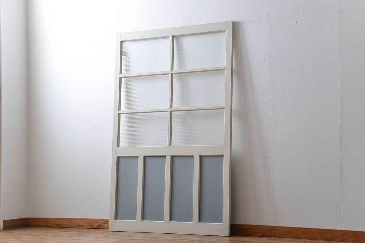 アンティーク建具　ペイント　大きなガラス戸1枚　(R-015631)