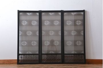 古民具・骨董　ガラス入り組子書院戸3枚セット