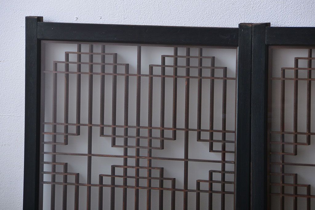 古民具・骨董　ガラス入り組子書院戸3枚セット