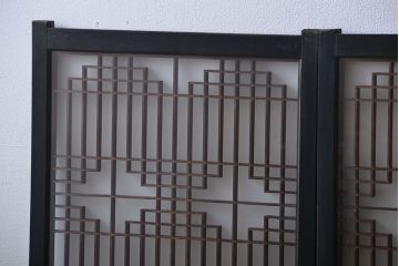 古民具・骨董　ガラス入り組子書院戸3枚セット