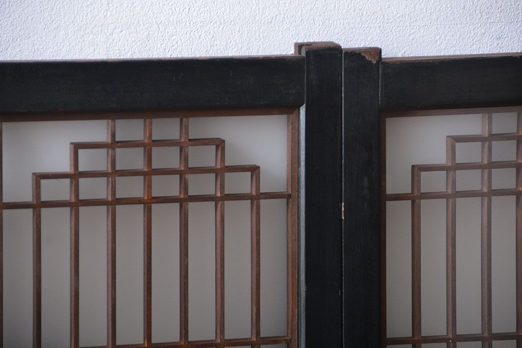 古民具・骨董　ガラス入り組子書院戸3枚セット